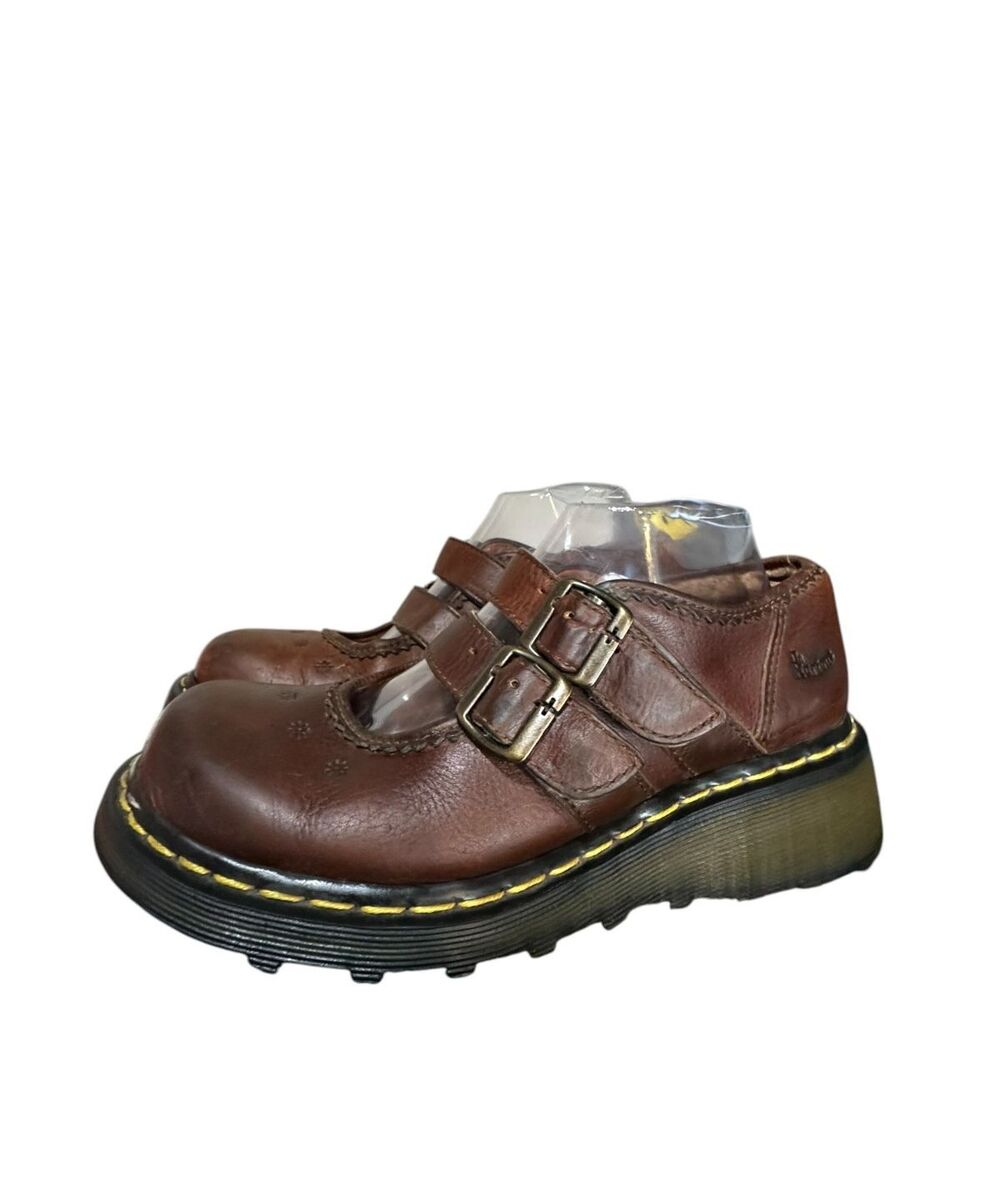 Vintage Dr Martens 3B41 M.ary Jane Floral Brown Leather Buckle Shoes L9 M8 Used